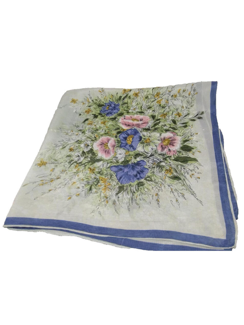 Vintage 1950s Fine Silk Scarf Periwinkle Flowers Pink Jade Green Hand Sewn Edges - Picture 3 of 16